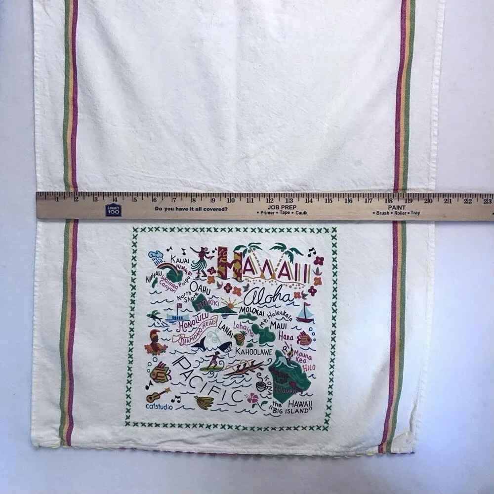 2 Pc Lot Rare CATSTUDIO Hawaii And Oahu Dish Towels 100% Hand Loomed Cotton
